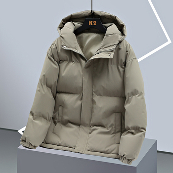 Κορεατικό στυλ μπουφάν με κουκούλα, βαμβακερή επένδυση, χαλαρή γραμμή, φερμουάρ, πλαϊνές τσέπες, χειμώνας