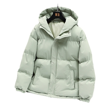 Κορεατικό στυλ μπουφάν με κουκούλα, βαμβακερή επένδυση, χαλαρή γραμμή, φερμουάρ, πλαϊνές τσέπες, χειμώνας