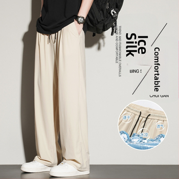 Ανδρικά αθλητικά casual παντελόνια, ίσια γραμμή, μεσαία μέση, κορδονί στη μέση, ελαστικό ύφασμα από νάιλον-μίγμα