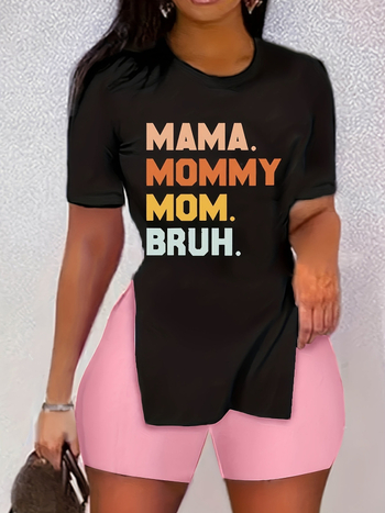 Σετ δύο τεμαχίων για γυναίκες: εκτυπωμένη κοντομάνικη μπλούζα με σορτς; πολυεστέρας ύφασμα; βασικό περιεχόμενο πολυεστερας 50–70%; στυλ street hipster; σετ παντελόνι; Καλοκαίρι 2024