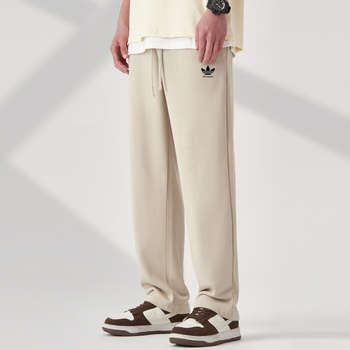 Κορεατικού στυλ καθημερινά αθλητικά παντελόνια, ευθείας γραμμης, μεσαίου ύψους μέση, 85% βαμβάκι, μονόχρωμα, μικροελαστικά