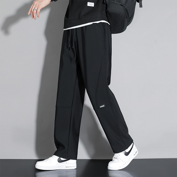 Κορεατικού στυλ μακριά παντελόνια, υψηλή μέση, ίσια γραμμή, ελαφρύ ύφασμα από ίνες μπαμπού με μαλλί κουνελιού (100%)