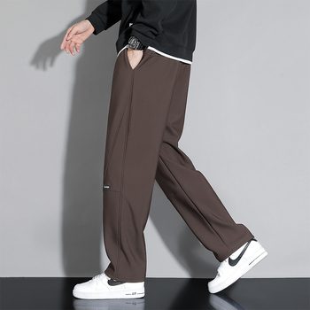 Κορεατικού στυλ μακριά παντελόνια, υψηλή μέση, ίσια γραμμή, ελαφρύ ύφασμα από ίνες μπαμπού με μαλλί κουνελιού (100%)