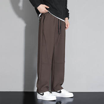 Κορεατικού στυλ μακριά παντελόνια, υψηλή μέση, ίσια γραμμή, ελαφρύ ύφασμα από ίνες μπαμπού με μαλλί κουνελιού (100%)