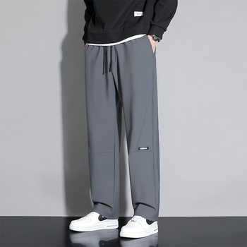 Κορεατικού στυλ μακριά παντελόνια, υψηλή μέση, ίσια γραμμή, ελαφρύ ύφασμα από ίνες μπαμπού με μαλλί κουνελιού (100%)