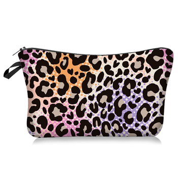 Τσαντάκι μακιγιάζ με λεοπάρ σχέδιο, πολυεστέρας, φερμουάρ, θήκη για κινητό, οριζόντιο τετράγωνο σχήμα