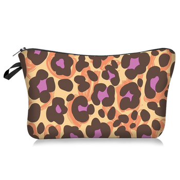 Τσαντάκι μακιγιάζ με λεοπάρ σχέδιο, πολυεστέρας, φερμουάρ, θήκη για κινητό, οριζόντιο τετράγωνο σχήμα