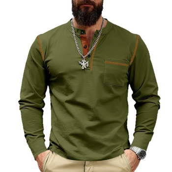 Ανδρικό Henley T-shirt με μακριά μανίκια, σταθερός γιακά, απομάκρυνση υγρασίας από πολυεστερικό μείγμα