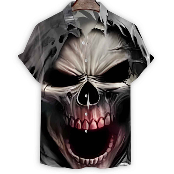 Marškiniai su kaukolės raštu, 3D/digitinė spauda, laisvas kirpimas, poliesteris 95%, trumpomis rankovėmis