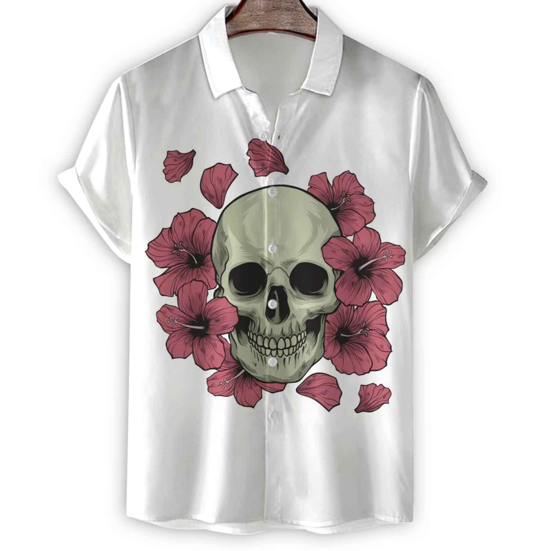 Marškiniai su kaukolės raštu, 3D/digitinė spauda, laisvas kirpimas, poliesteris 95%, trumpomis rankovėmis