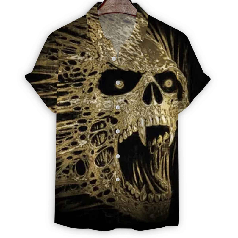 Marškiniai su kaukolės raštu, 3D/digitinė spauda, laisvas kirpimas, poliesteris 95%, trumpomis rankovėmis