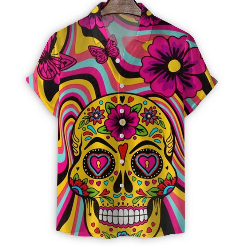 Marškiniai su kaukolės raštu, 3D/digitinė spauda, laisvas kirpimas, poliesteris 95%, trumpomis rankovėmis