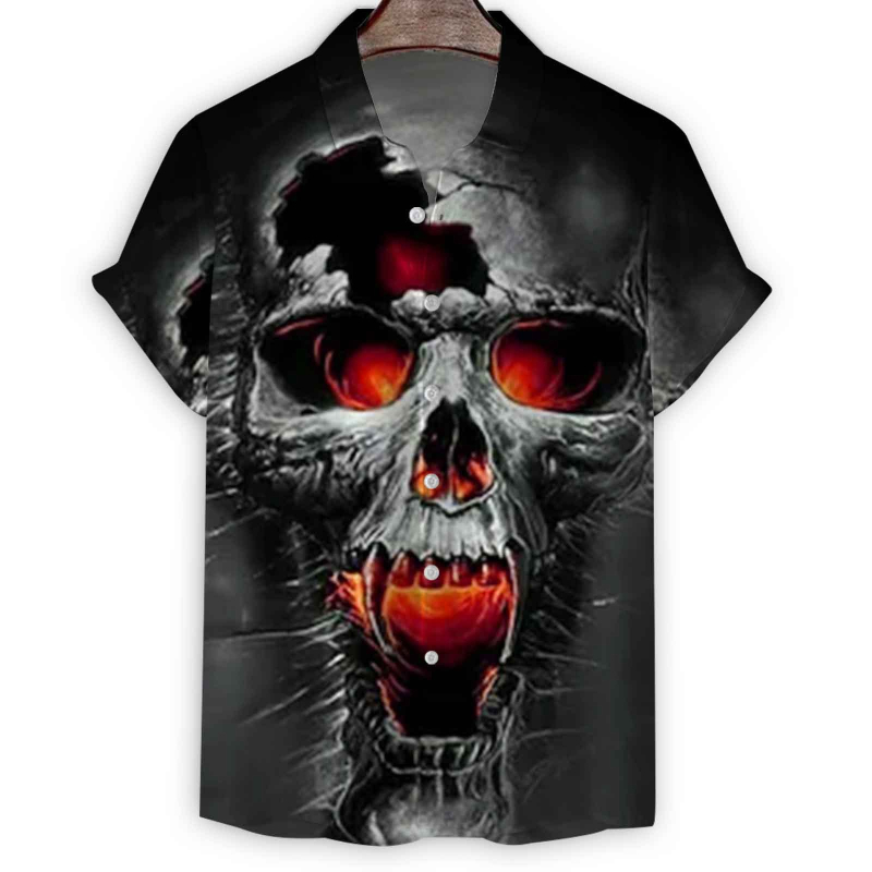 Marškiniai su kaukolės raštu, 3D/digitinė spauda, laisvas kirpimas, poliesteris 95%, trumpomis rankovėmis