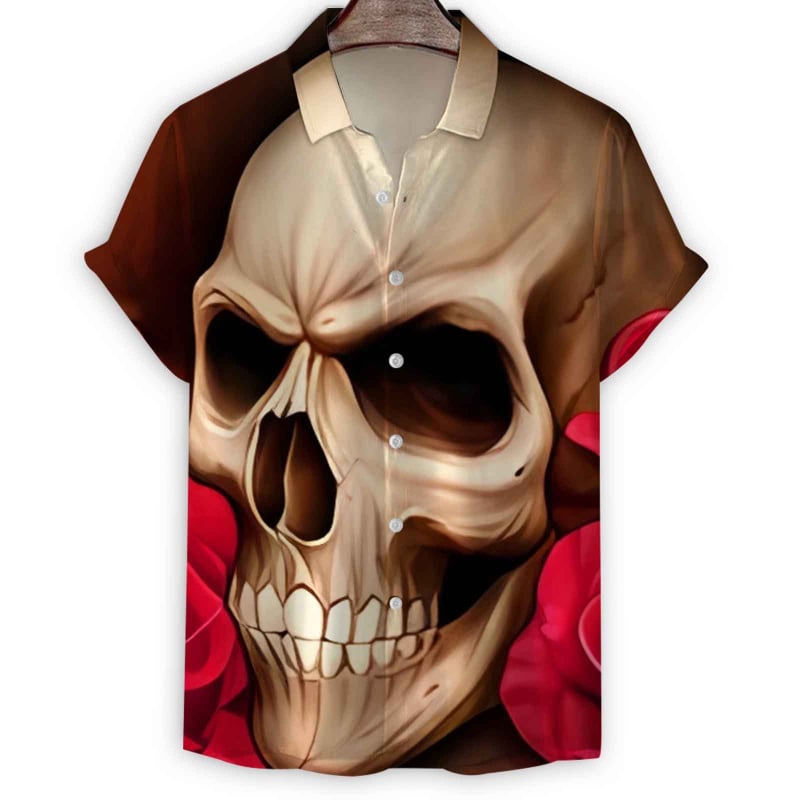 Marškiniai su kaukolės raštu, 3D/digitinė spauda, laisvas kirpimas, poliesteris 95%, trumpomis rankovėmis