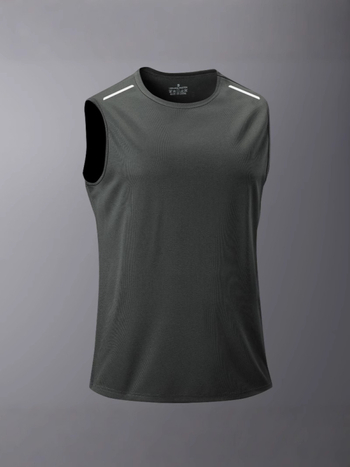 Ανδρική αμάνικη αθλητική μπλούζα τύπου T-shirt-vest, γρήγορο στέγνωμα, άνετη εφαρμογή, με στρογγυλή λαιμόκοψη, αναπνέων πολυεστέρα με γεωμετρικό σχέδιο