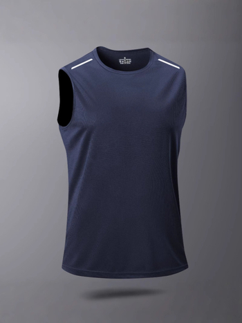 Ανδρική αμάνικη αθλητική μπλούζα τύπου T-shirt-vest, γρήγορο στέγνωμα, άνετη εφαρμογή, με στρογγυλή λαιμόκοψη, αναπνέων πολυεστέρα με γεωμετρικό σχέδιο