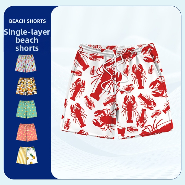 Ανδρικά σορτς παραλίας με 3D μοτίβο ωκεανού, γρήγορο στέγνωμα, υφαντό ύφασμα, 95% πολυεστέρας + 5% ελαστάν, Καλοκαίρι 2025