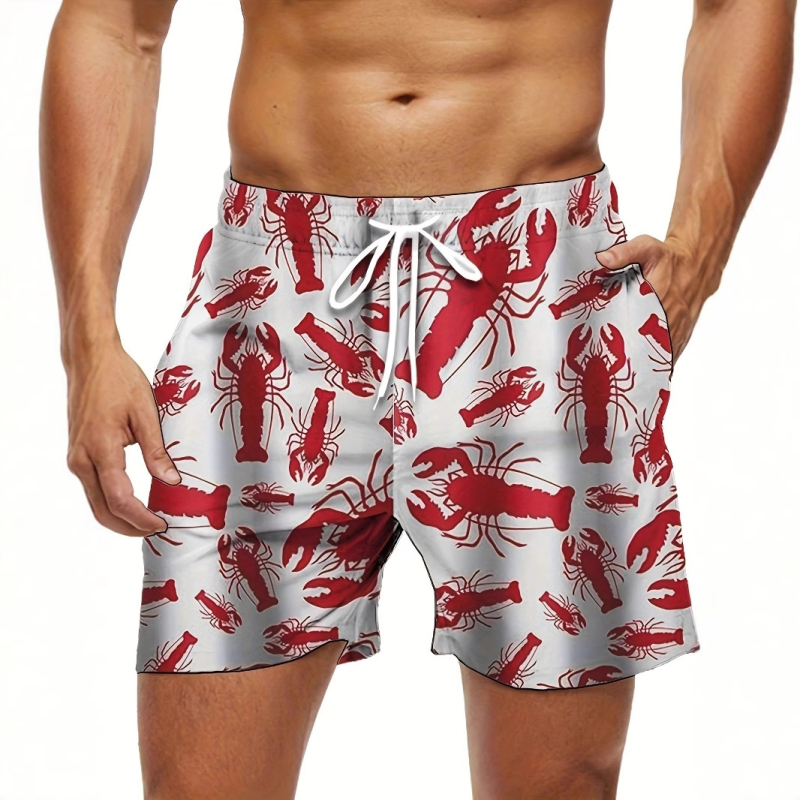 Ανδρικά σορτς παραλίας με 3D μοτίβο ωκεανού, γρήγορο στέγνωμα, υφαντό ύφασμα, 95% πολυεστέρας + 5% ελαστάν, Καλοκαίρι 2025