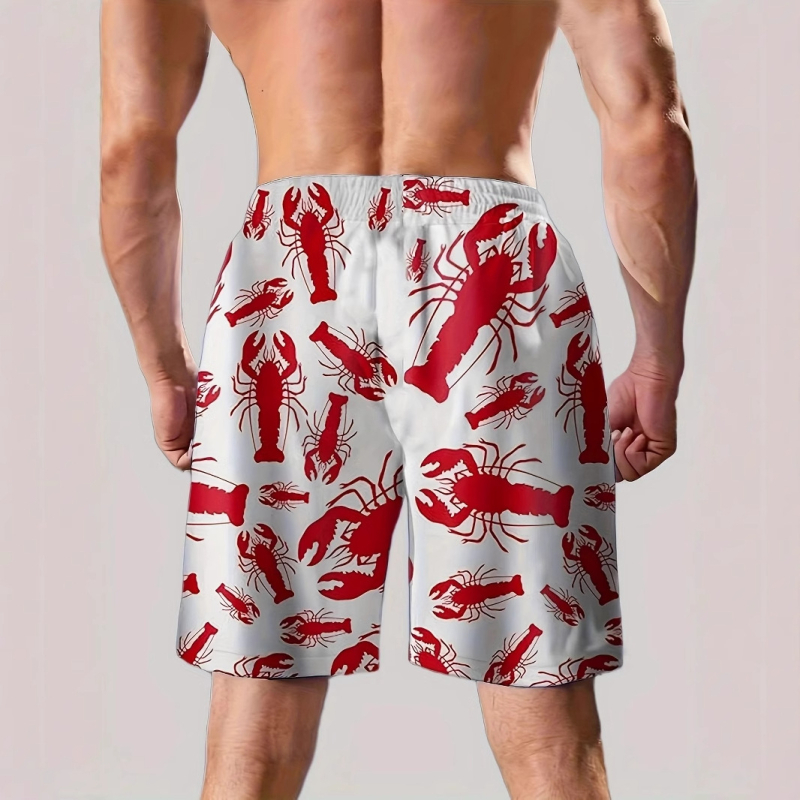 Ανδρικά σορτς παραλίας με 3D μοτίβο ωκεανού, γρήγορο στέγνωμα, υφαντό ύφασμα, 95% πολυεστέρας + 5% ελαστάν, Καλοκαίρι 2025