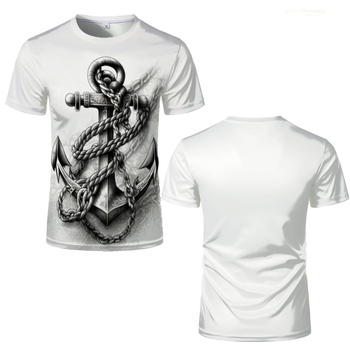 Ανδρικό T‑shirt με μοτίβο αγκίστρι, 3D ψηφιακή εκτύπωση, κοντά μανίκια, στρογγυλός λαιμός, πολυεστερικό δίχτυ