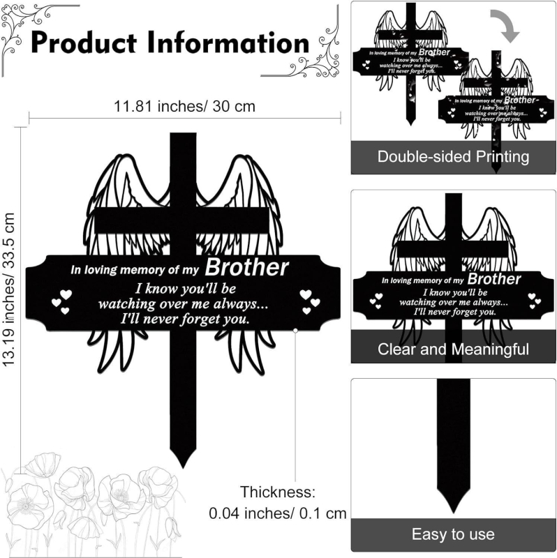 Метален мемориален стълб за гробище, за дома и градината; индивидуално опакован в PP торба