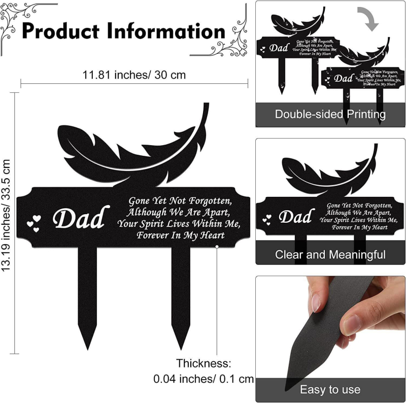 Метален мемориален стълб за гробище, за дома и градината; индивидуално опакован в PP торба