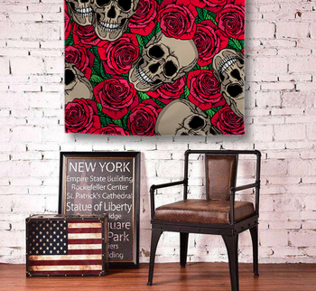 Гоблен — серия Хелоуински черепи, квадратна форма, боядисан полиестер, машинно тъкана, стил терор