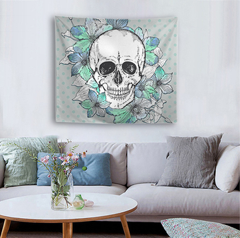 Гоблен — серия Хелоуински черепи, квадратна форма, боядисан полиестер, машинно тъкана, стил терор