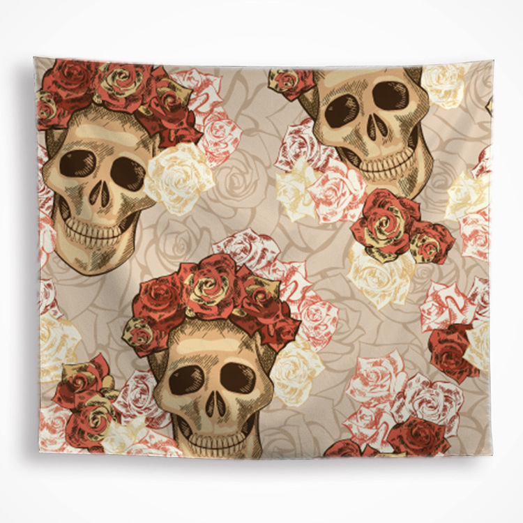 Гоблен — серия Хелоуински черепи, квадратна форма, боядисан полиестер, машинно тъкана, стил терор