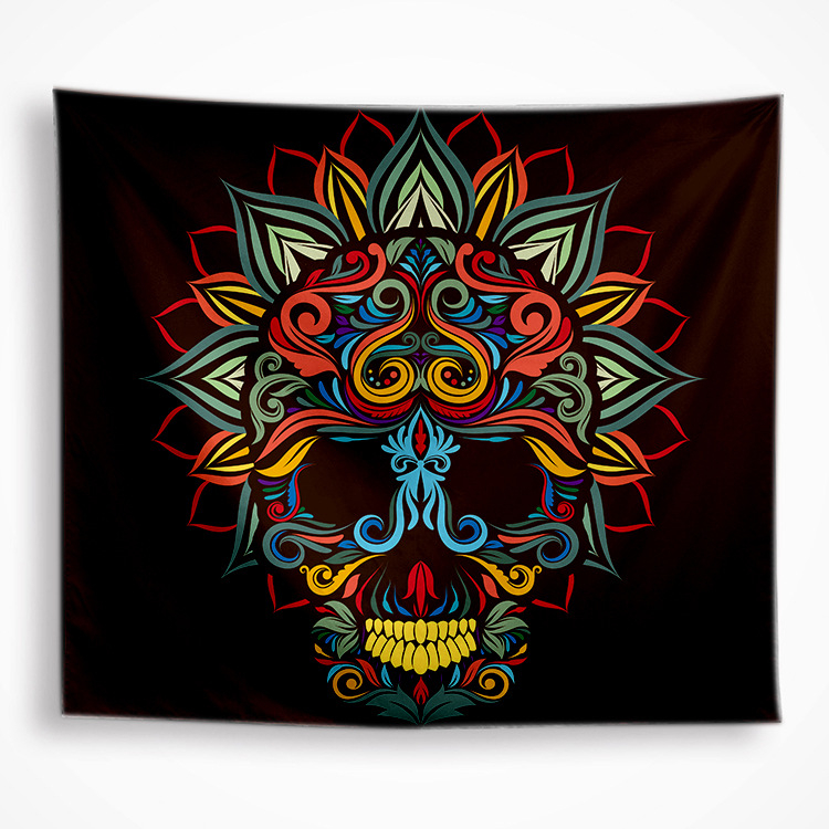 Гоблен — серия Хелоуински черепи, квадратна форма, боядисан полиестер, машинно тъкана, стил терор