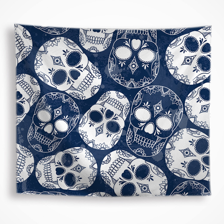 Гоблен — серия Хелоуински черепи, квадратна форма, боядисан полиестер, машинно тъкана, стил терор