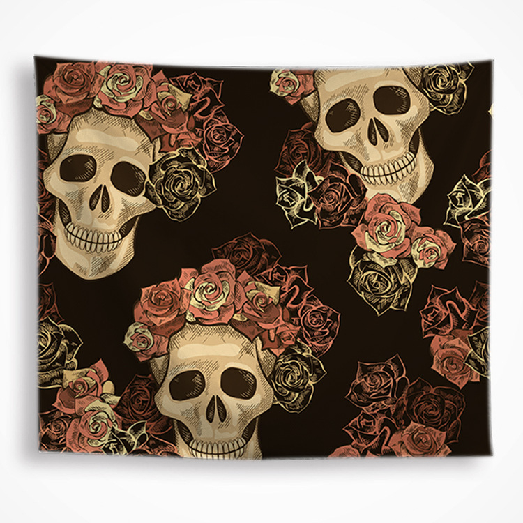 Гоблен — серия Хелоуински черепи, квадратна форма, боядисан полиестер, машинно тъкана, стил терор