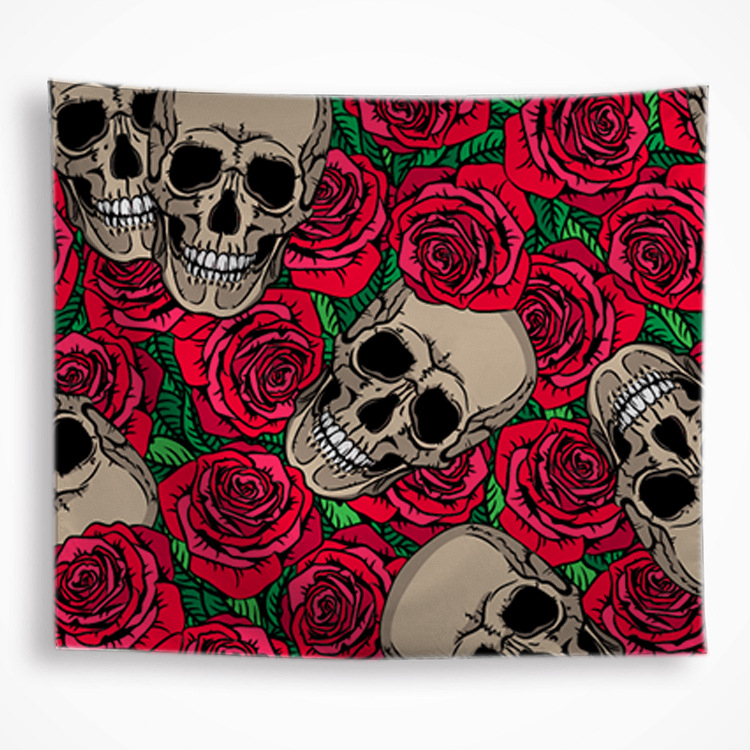 Гоблен — серия Хелоуински черепи, квадратна форма, боядисан полиестер, машинно тъкана, стил терор