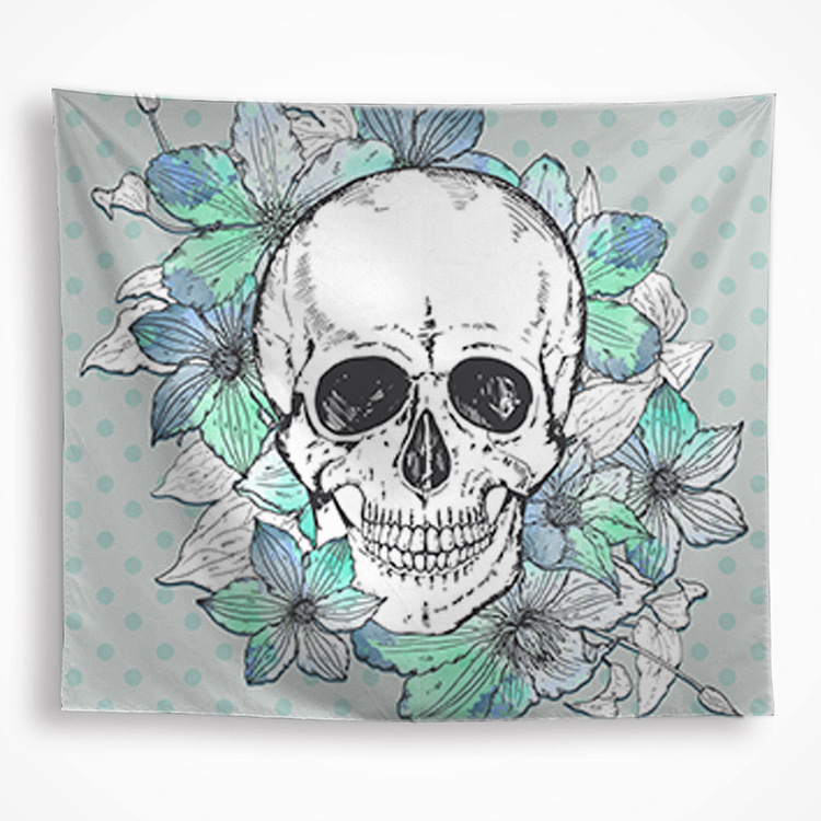 Гоблен — серия Хелоуински черепи, квадратна форма, боядисан полиестер, машинно тъкана, стил терор