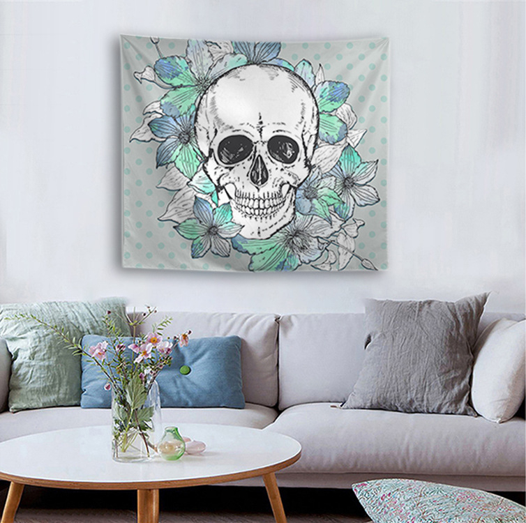 Гоблен — серия Хелоуински черепи, квадратна форма, боядисан полиестер, машинно тъкана, стил терор