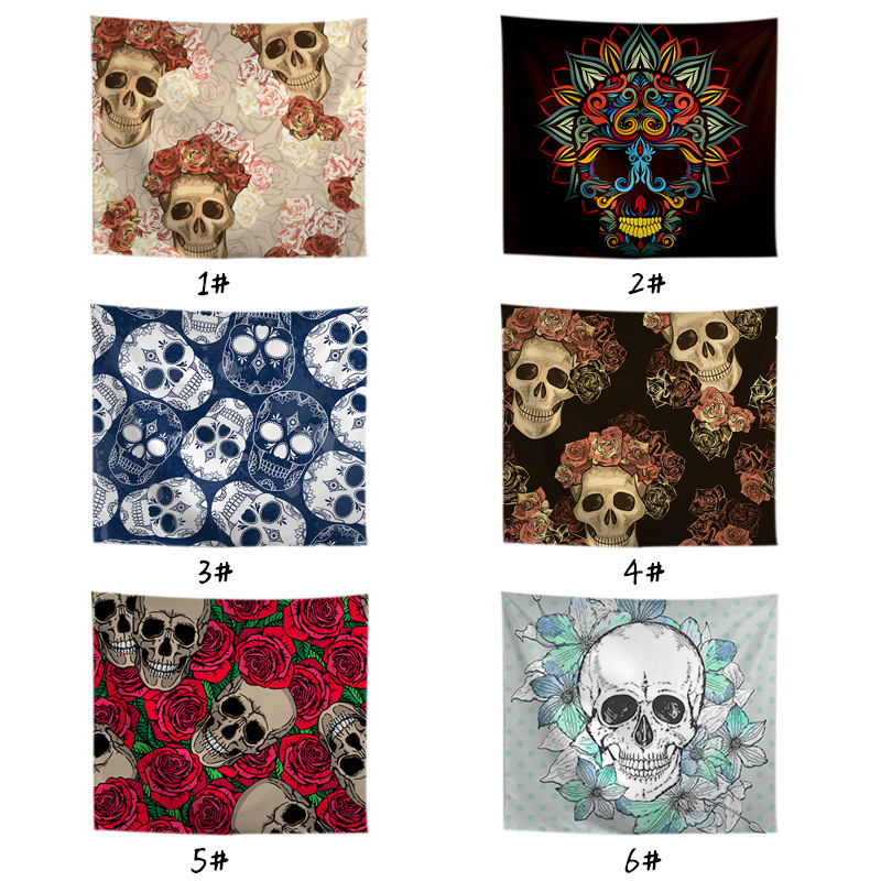 Гоблен — серия Хелоуински черепи, квадратна форма, боядисан полиестер, машинно тъкана, стил терор