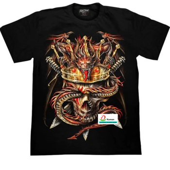 Ανδρικό χαλαρό T‑shirt με στρογγυλή λαιμόκοψη και κοντά μανίκια, 3D εκτύπωση δαιμονικού τοτέμ, πολυεστερικό ύφασμα. Καλοκαίρι 2024.