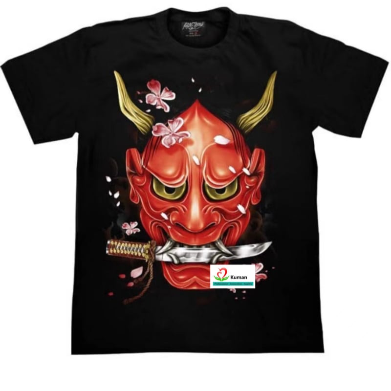 Férfi laza szabású környakú rövid ujjú póló, 3D démon-totem mintával, poliészter anyag, nyár 2024.