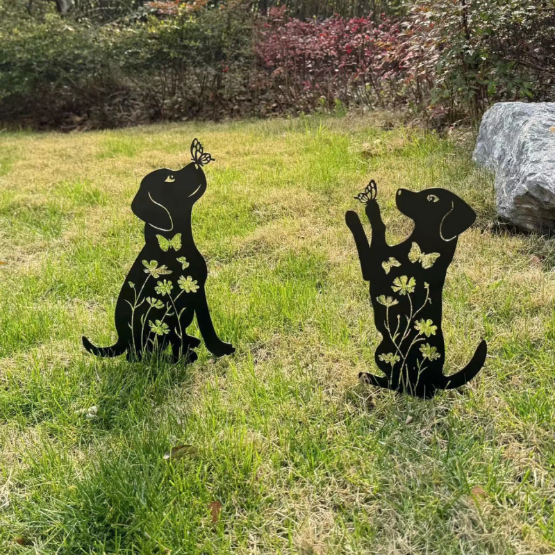 Κήπος μεταλλικά γλυπτά σκύλου και γάτας, σίδερο, παστρολ στυλ, Fanbao