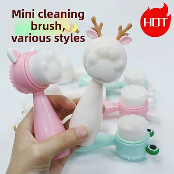 Mina βούρτσα καθαρισμού προσώπου από σιλικόνη με σχέδιο γάτας – διπλής όψης χειροκίνητη, απαλές ίνες