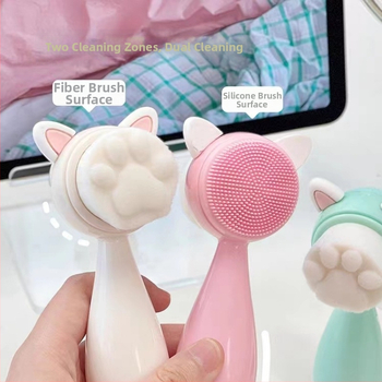 Mina βούρτσα καθαρισμού προσώπου από σιλικόνη με σχέδιο γάτας – διπλής όψης χειροκίνητη, απαλές ίνες