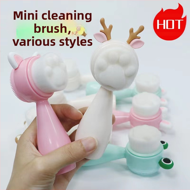 Mina βούρτσα καθαρισμού προσώπου από σιλικόνη με σχέδιο γάτας – διπλής όψης χειροκίνητη, απαλές ίνες