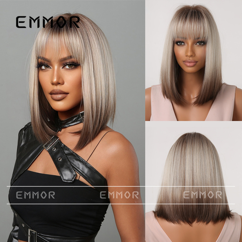 Дамска перука, термоустойчиви влакна, пълно покритие на главата, естествен скалп, Челки: равни или наклонени