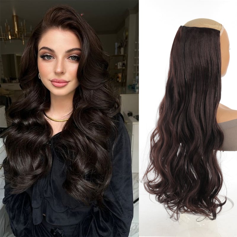 Klip-in matu daļa sievietēm, dabisks izskats ar lielām viļņām, sintētiskie mati ar augstu temperatūras pretestību, apjoms, modelis EX80, nav krāsots vai gludināms