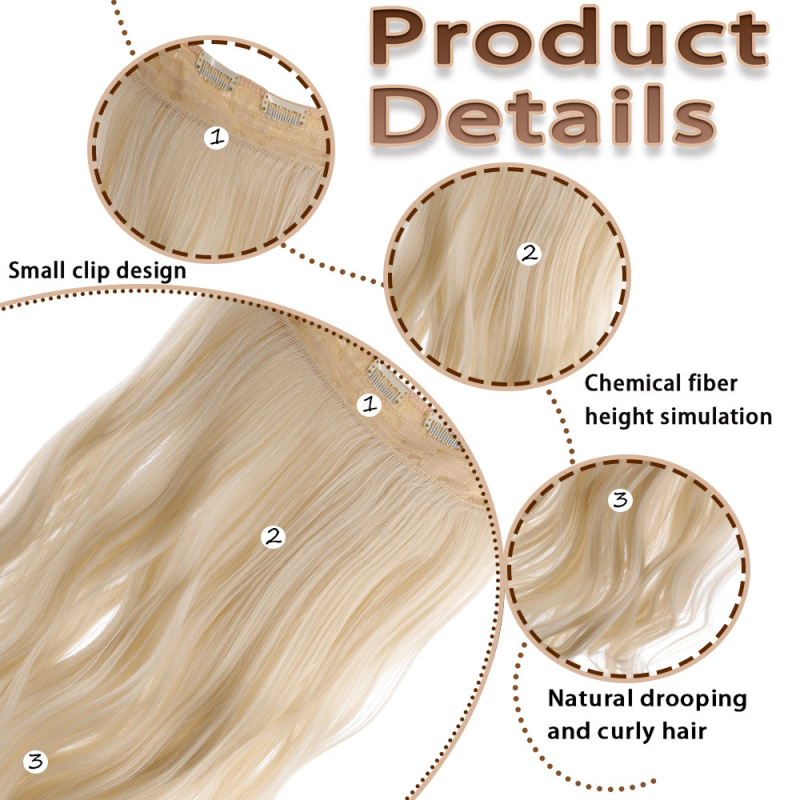 Klip-in matu daļa sievietēm, dabisks izskats ar lielām viļņām, sintētiskie mati ar augstu temperatūras pretestību, apjoms, modelis EX80, nav krāsots vai gludināms