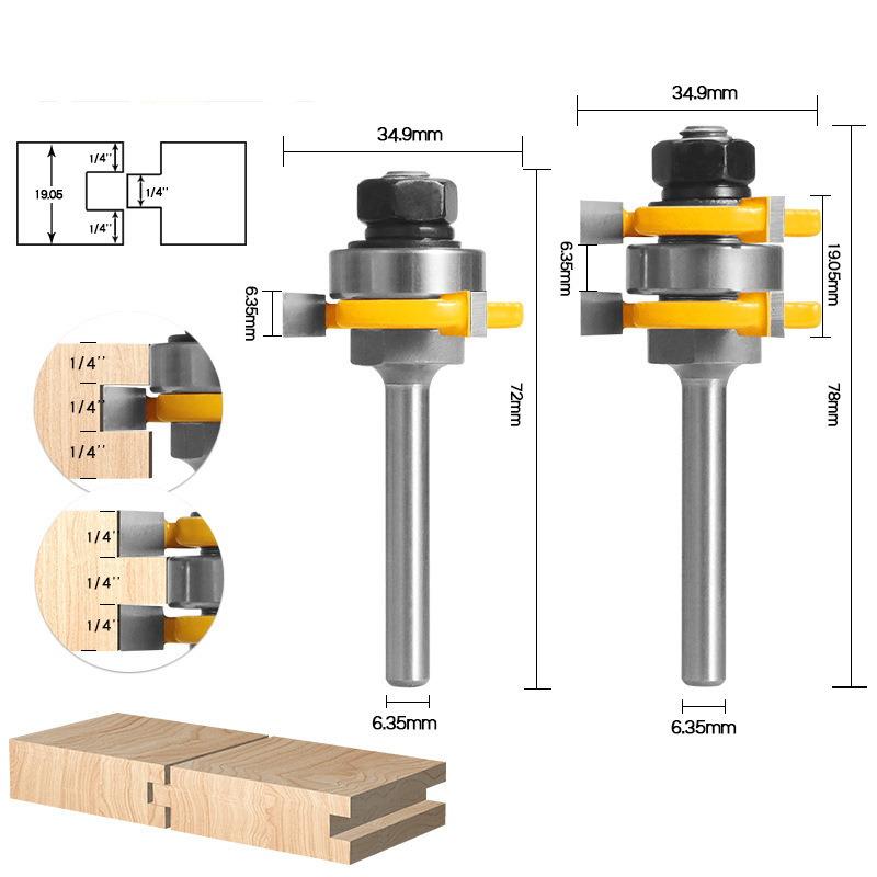 Мортис фреза с три лопатки, Т-тип за дърво, еднолагерна, прецизен нож за рязане