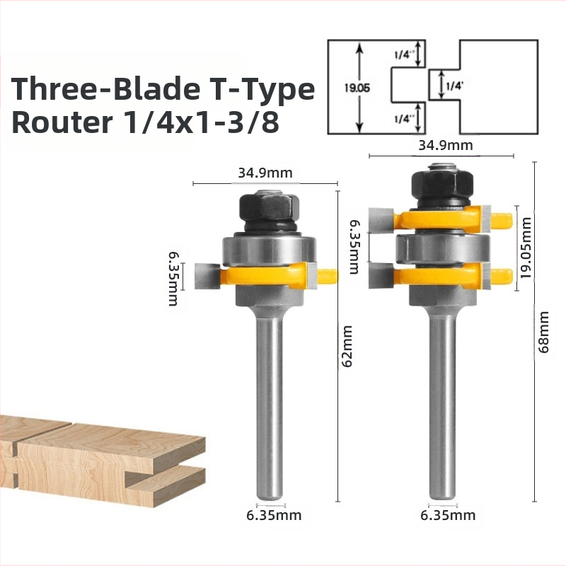 Мортис фреза с три лопатки, Т-тип за дърво, еднолагерна, прецизен нож за рязане
