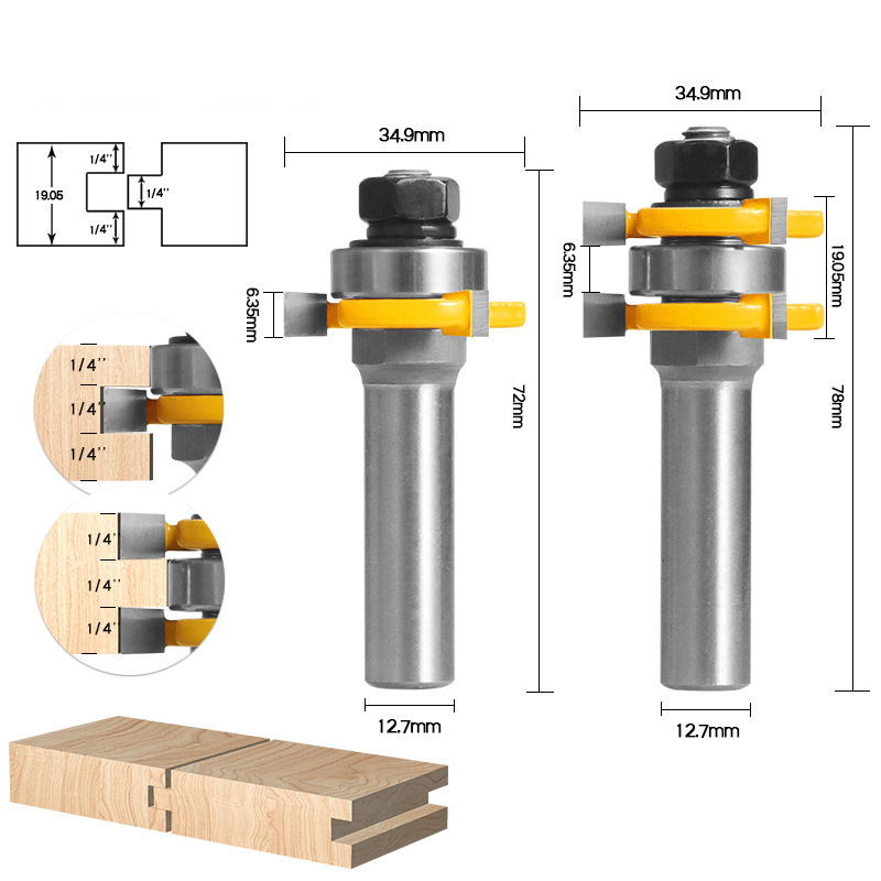 Мортис фреза с три лопатки, Т-тип за дърво, еднолагерна, прецизен нож за рязане