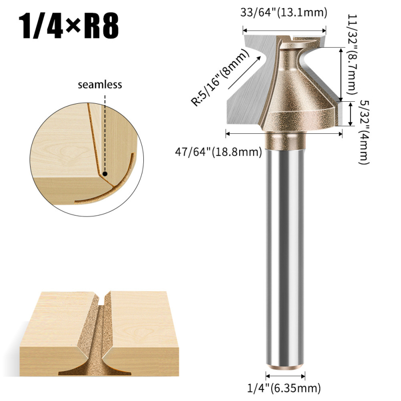 Φρέζα με άξονα R8 για κυκλική κάμψη τόξου και διαμόρφωση· κατάλληλη για ξύλο, MDF, συνθετικά πάνελ και λαμινέιτ