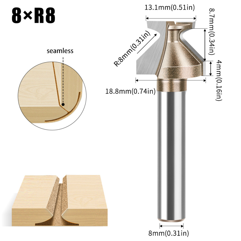 Φρέζα με άξονα R8 για κυκλική κάμψη τόξου και διαμόρφωση· κατάλληλη για ξύλο, MDF, συνθετικά πάνελ και λαμινέιτ